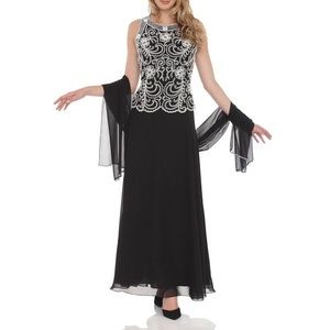 J KARA Embellished Bodice A-Line Chiffon Dress